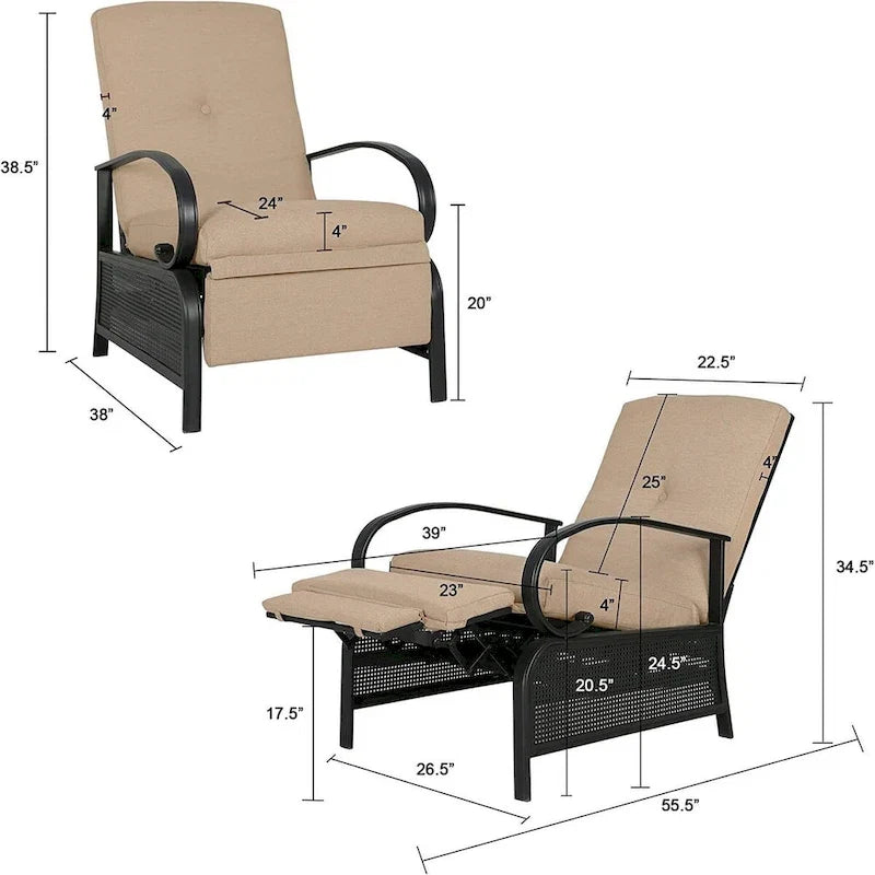 Fauteuil inclinable de salon réglable avec coussin – 38 (P) x 26,5 (L) x 38,5 (H) pouces