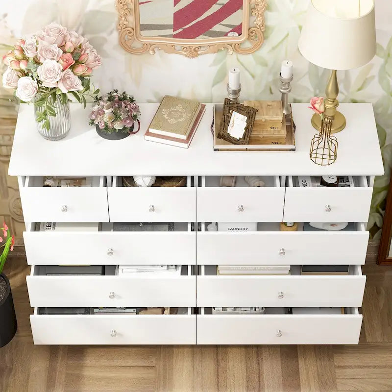 Commode laquée de 55,1 po, commode longue pour chambre à coucher