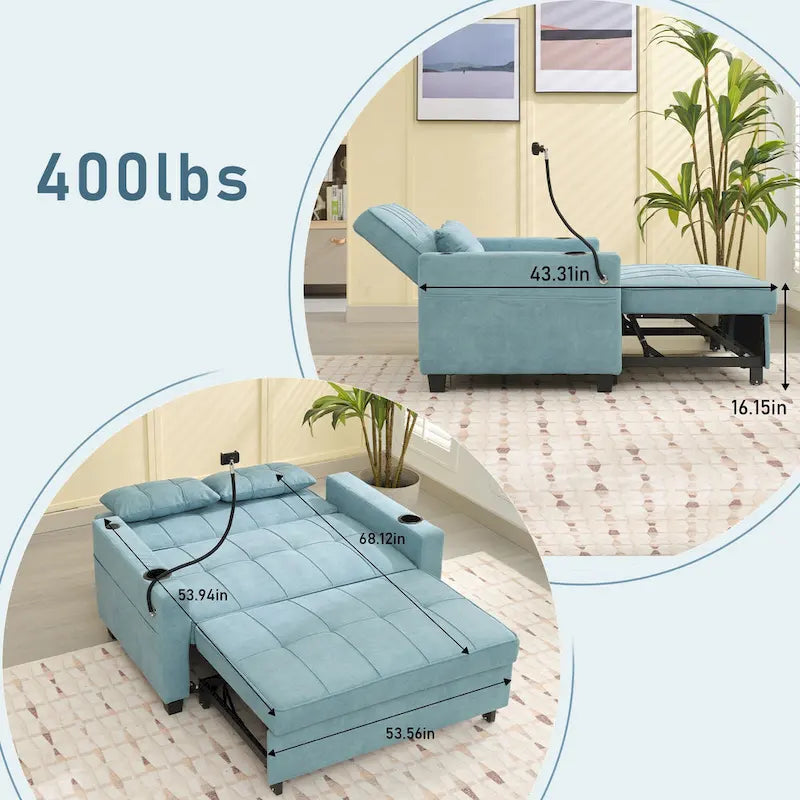 Canapé convertible 3-en-1 avec ports USB