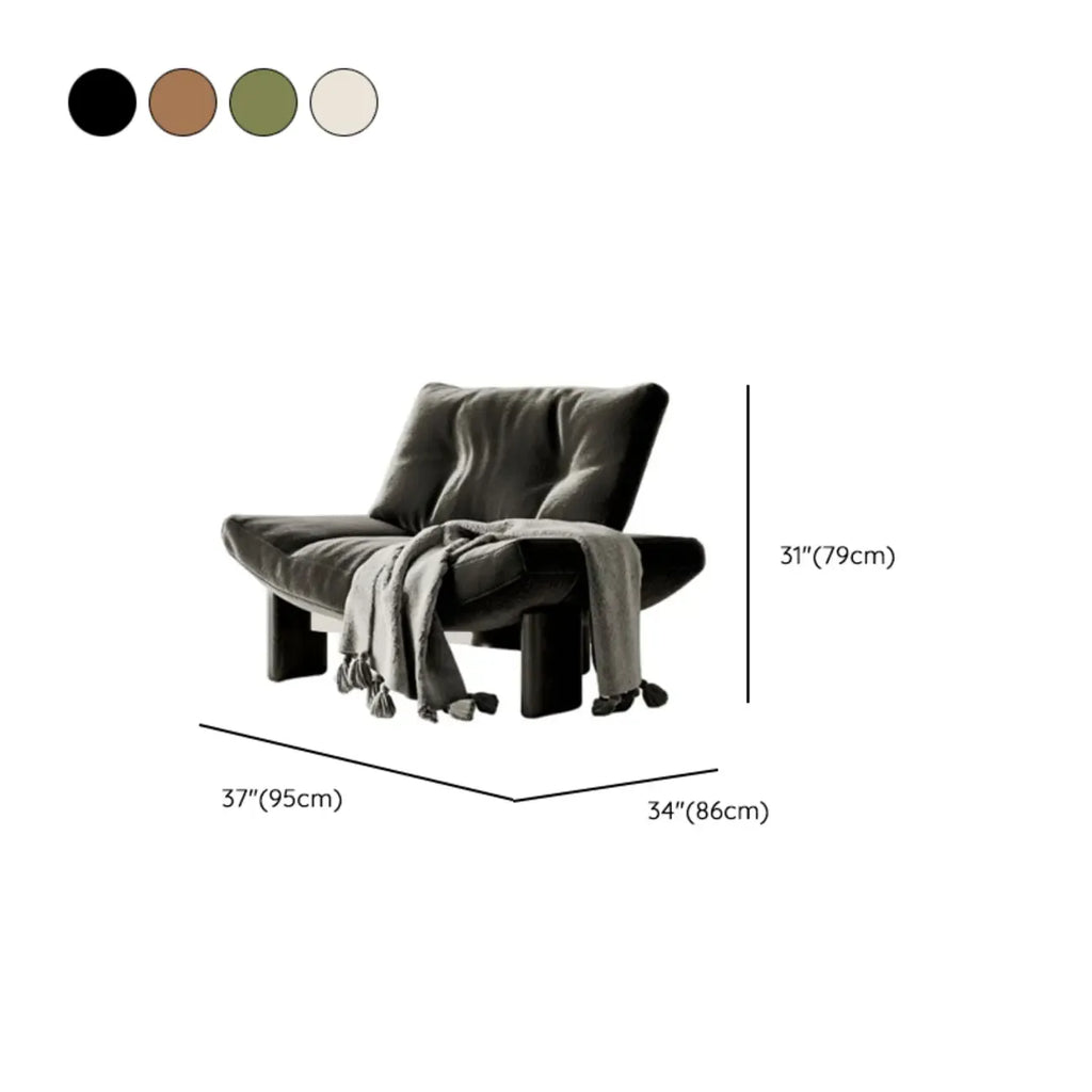 Fauteuil d'appoint contemporain en chenille noire capitonnée sans accoudoirs