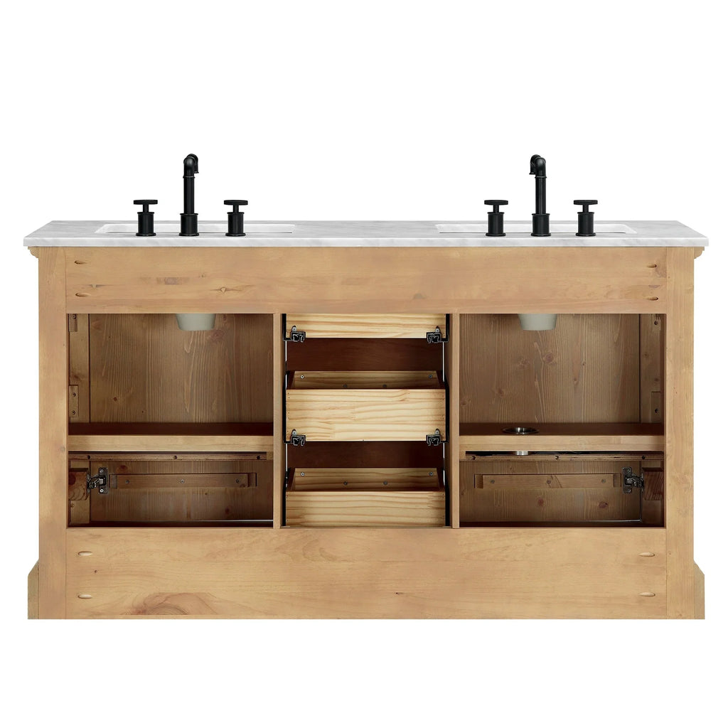 Meuble sous-vasque Hervas avec plateau en marbre naturel, sans miroir