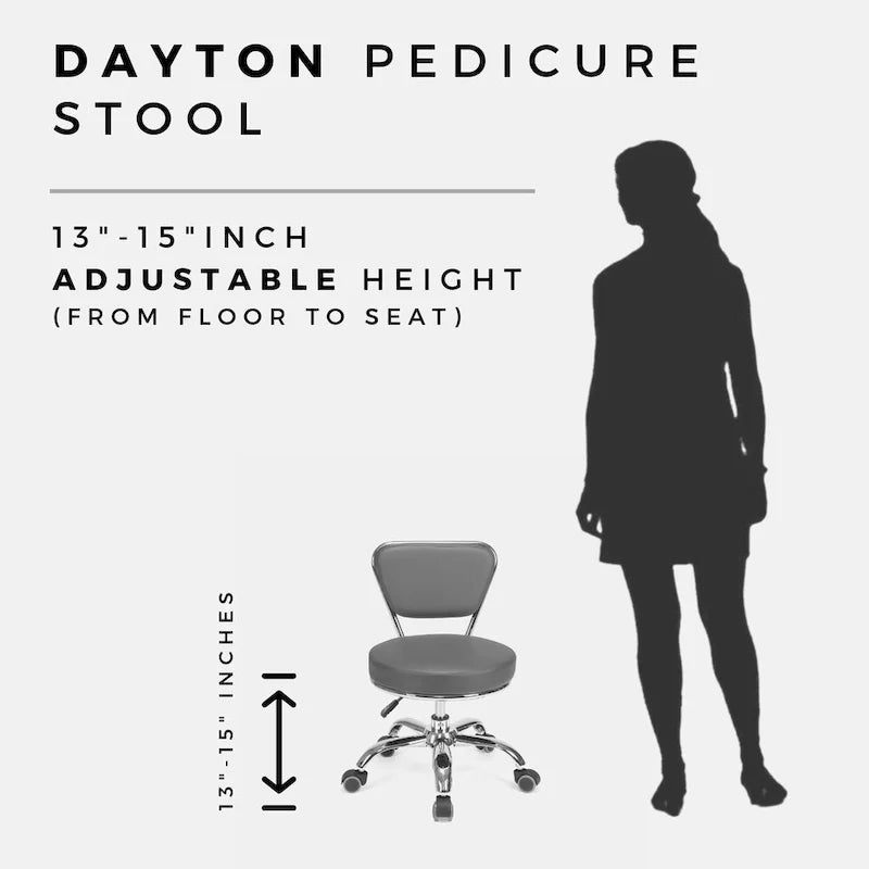 Tabouret court Dayton réglable de 13 à 15, avec dossier, blanc - N/A