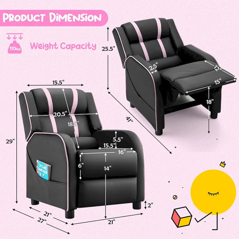 Fauteuil inclinable pour enfants Gymax Canapé ergonomique en cuir avec repose-pieds