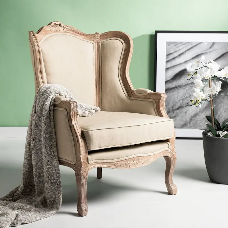 Fauteuil à oreilles Kali Oak en lin naturel - 34Lx34Px40H