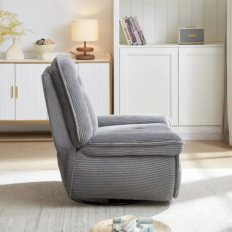 Fauteuil inclinable pivotant et coulissant en velours côtelé avec repose-pieds pour salon