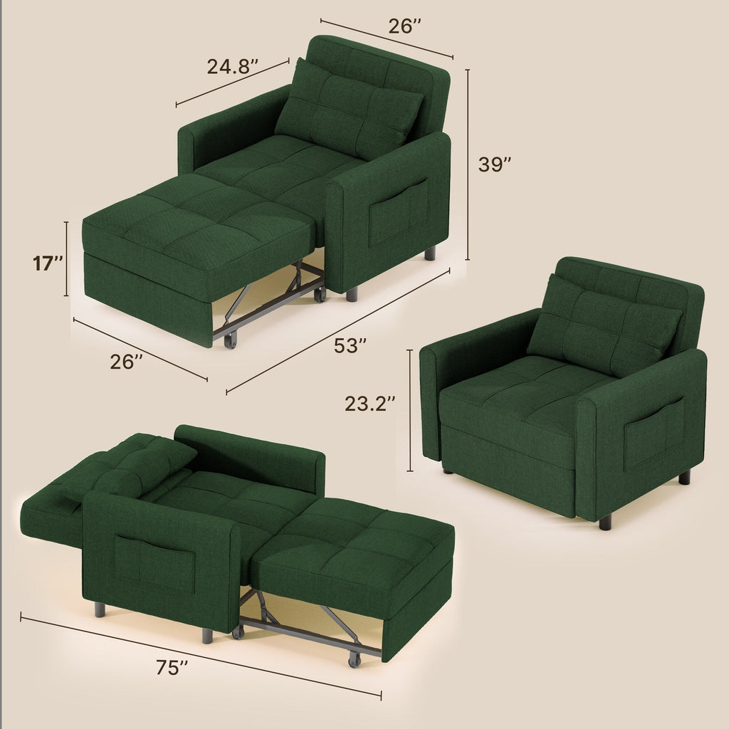 Canapé-lit convertible 3-en-1, Canapé-chaise dépliable, Lit pliant convertible pour salon