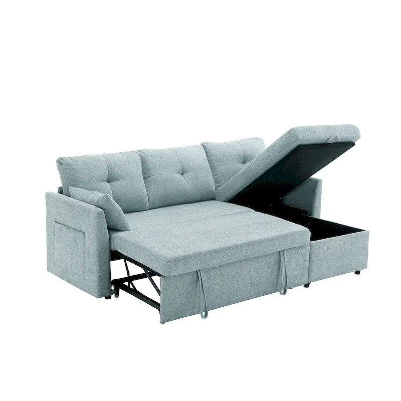 Canapé d'angle réversible en velours côtelé/chenille avec chaise longue de rangement et poche latérale
