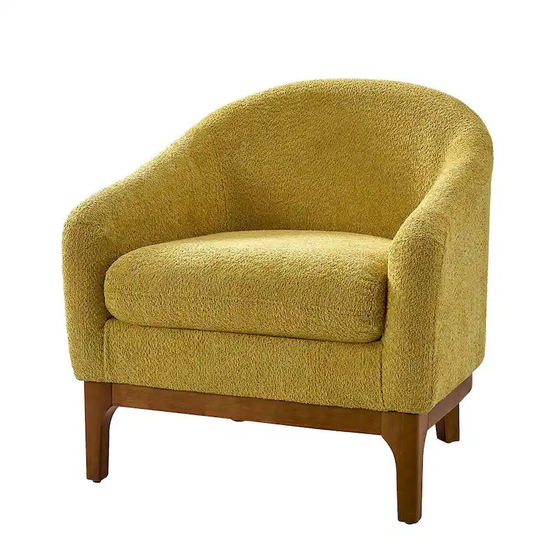 Fauteuil tonneau moderne Augus en bouclette avec pieds en bois massif par HULALA HOME