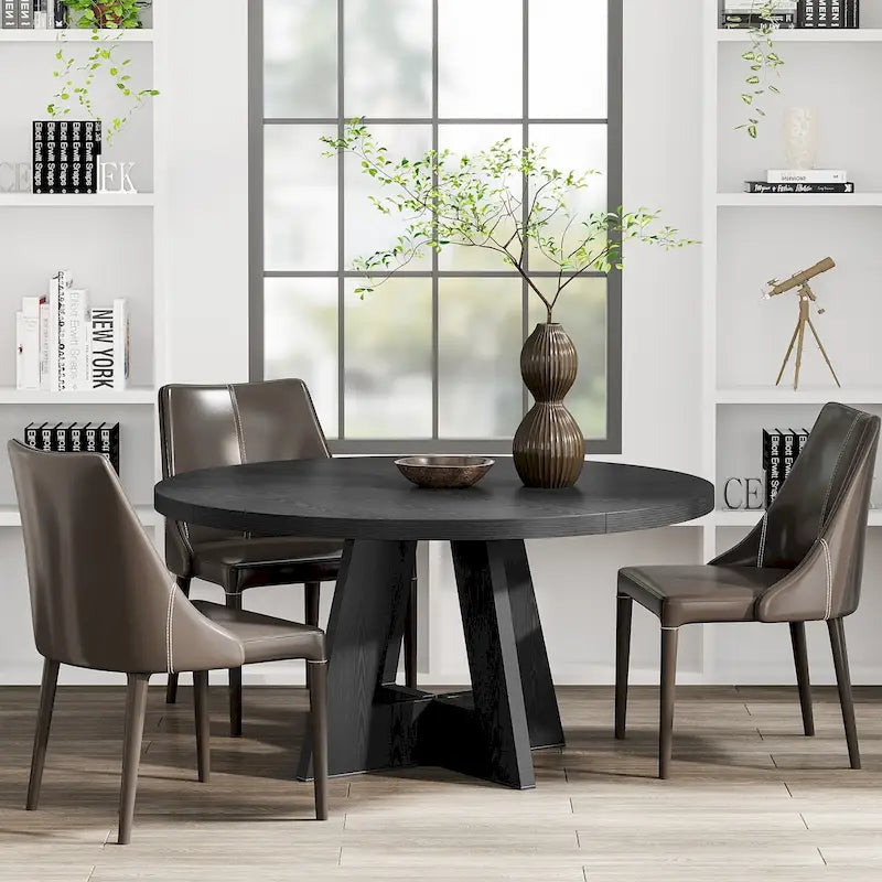 Table à manger ronde de 120 cm pour 4 personnes, table de salle à manger/cuisine/salon en bois style ferme