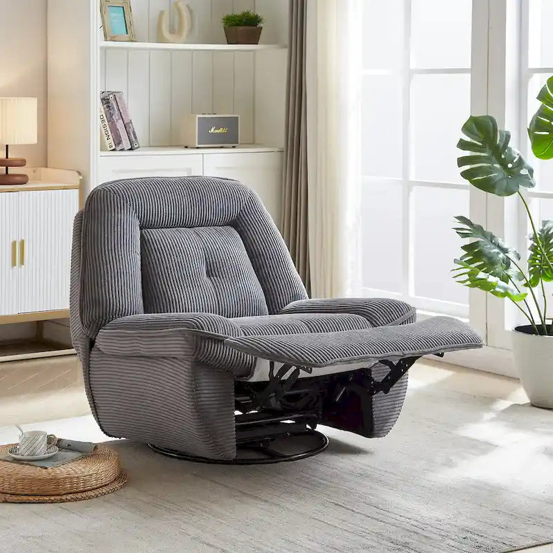 Fauteuil inclinable pivotant et coulissant en velours côtelé avec repose-pieds pour salon