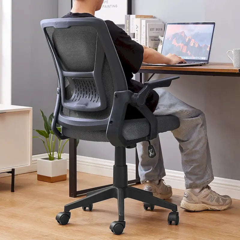 Javlergo Chaise de Bureau Dossier Mi-Hauteur Pivotante avec Support Lombaire, Fauteuil de Bureau Ergonomique en Maille avec Accoudoirs