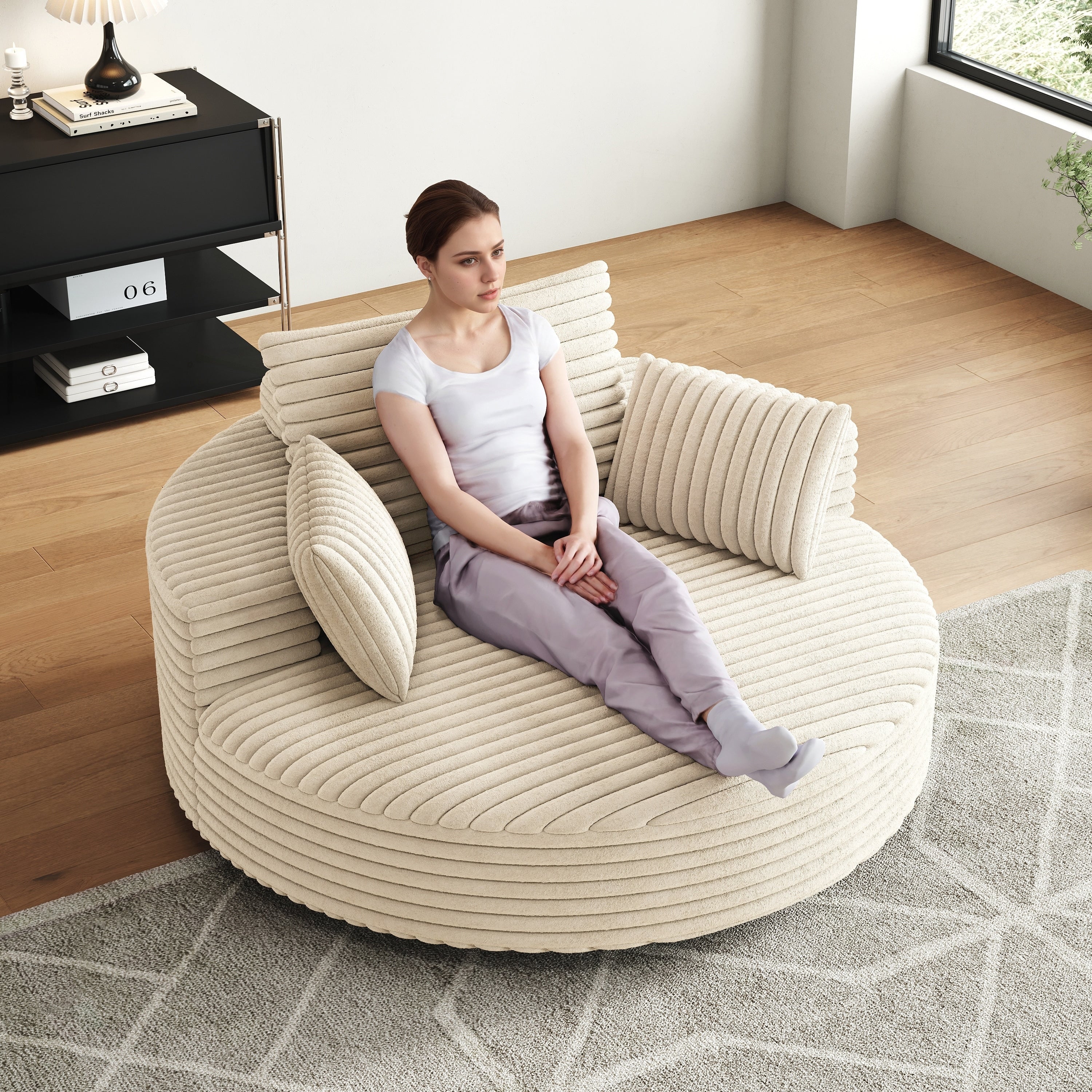 Fauteuil pivotant simple en velours côtelé et chenille avec rembourrage en mousse