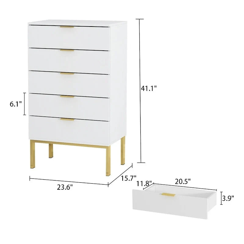 Commode de rangement à 5 tiroirs Table de chevet Meuble de rangement 60 cm L Blanc/Dos