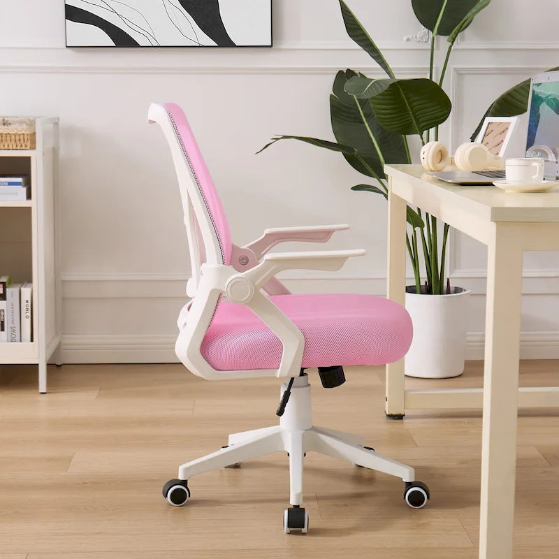 Javlergo Chaise de Bureau Dossier Mi-Hauteur Pivotante avec Support Lombaire, Fauteuil de Bureau Ergonomique en Maille avec Accoudoirs