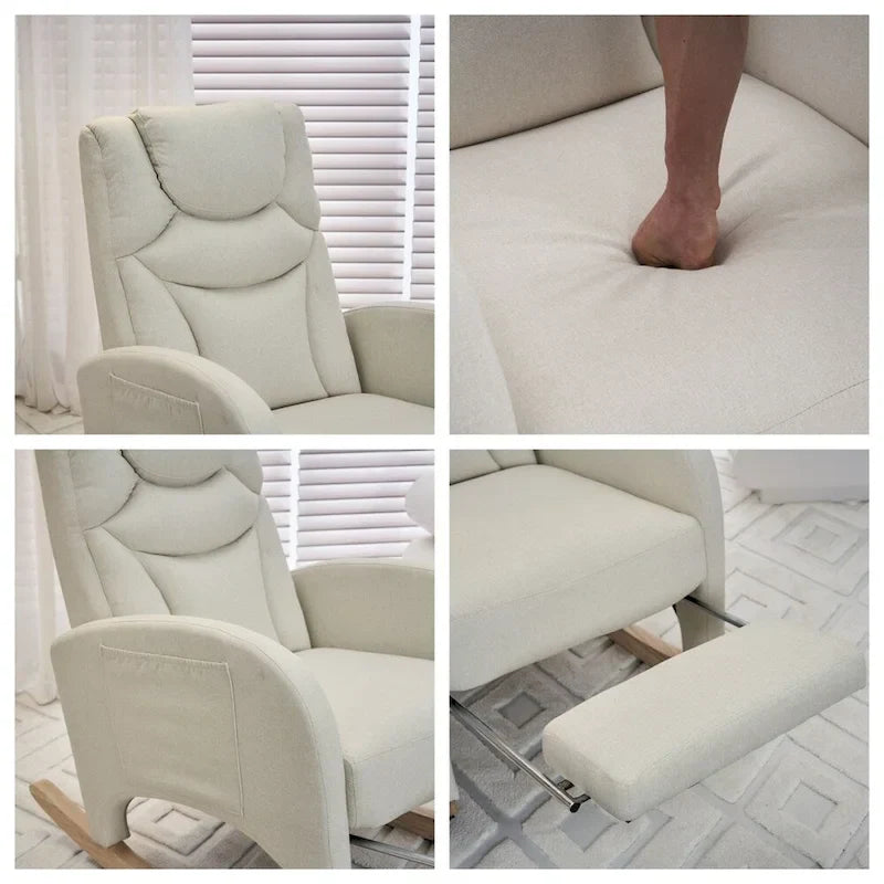 Fauteuil à bascule de puériculture ergonomique en tissu avec repose-pieds réglable