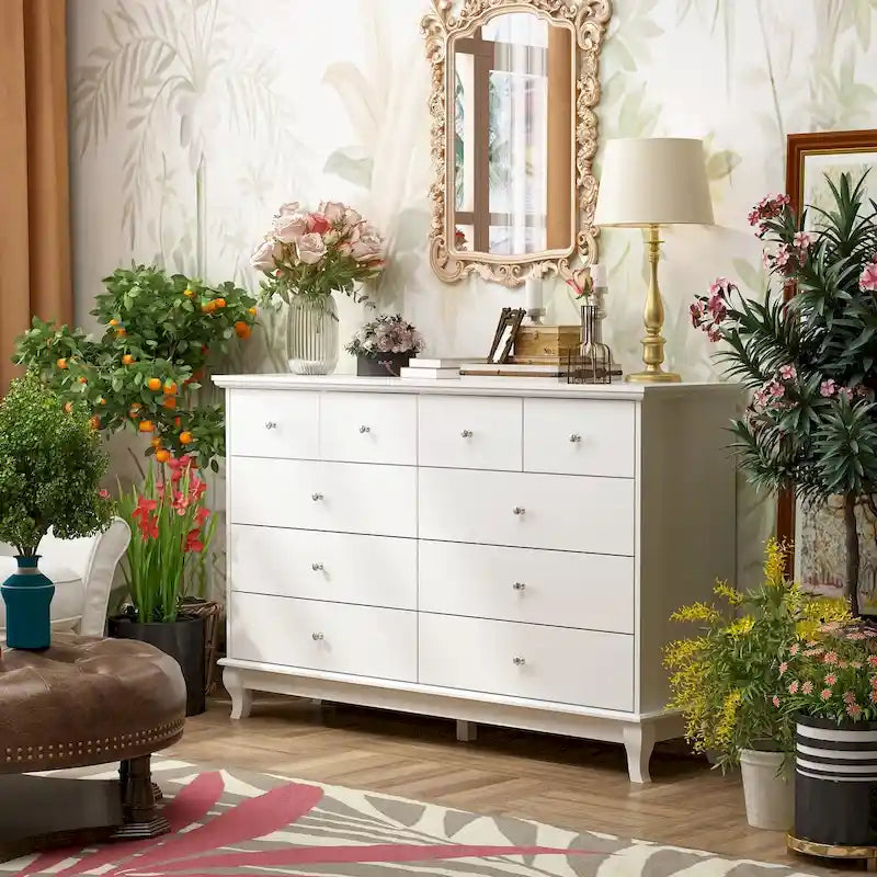 Commode laquée de 55,1 po, commode longue pour chambre à coucher
