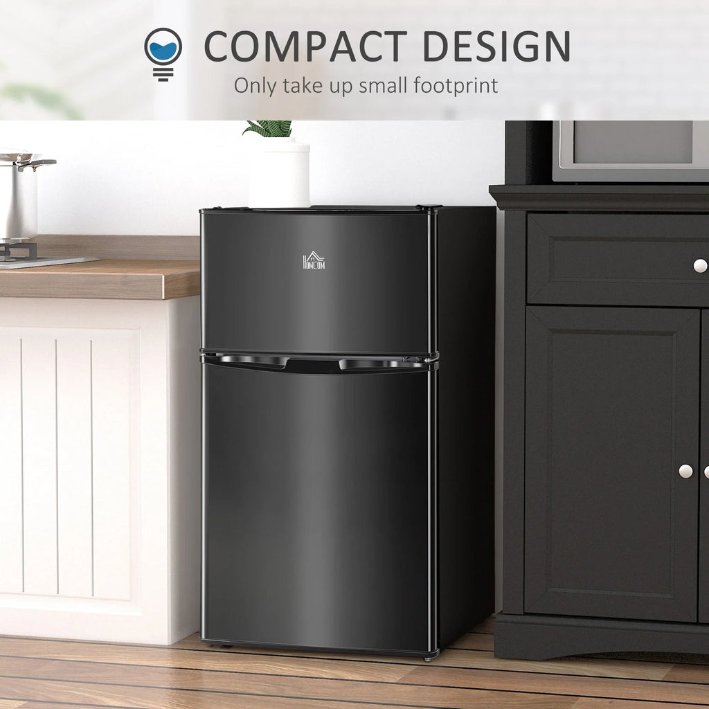 Mini-réfrigérateur HOMCOM à deux portes avec congélateur, réfrigérateur compact de 3,2 pi³ avec étagère réglable, thermostat réglable