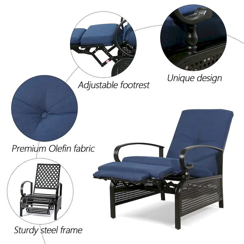Fauteuil inclinable de salon réglable avec coussin – 38 (P) x 26,5 (L) x 38,5 (H) pouces