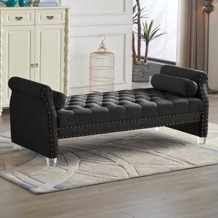 Banc rembourré en velours capitonné surdimensionné avec accoudoirs arrondis de 71 pouces