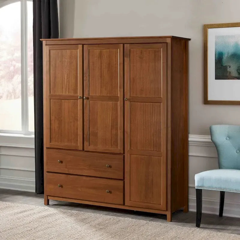 Grain Wood Furniture Armoire Shaker en bois à 3 portes - 60x72x22