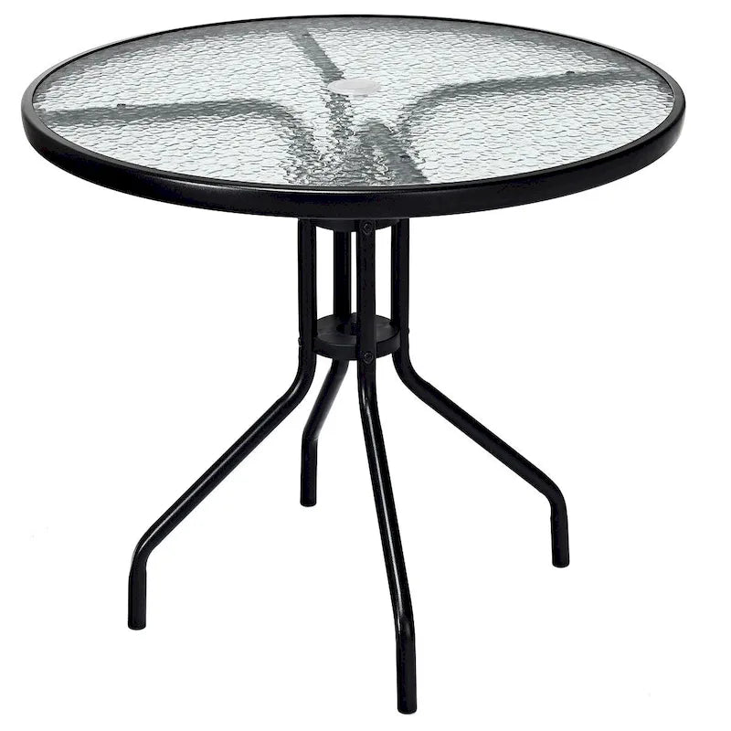 Table ronde de jardin Costway 32 avec plateau en verre trempé