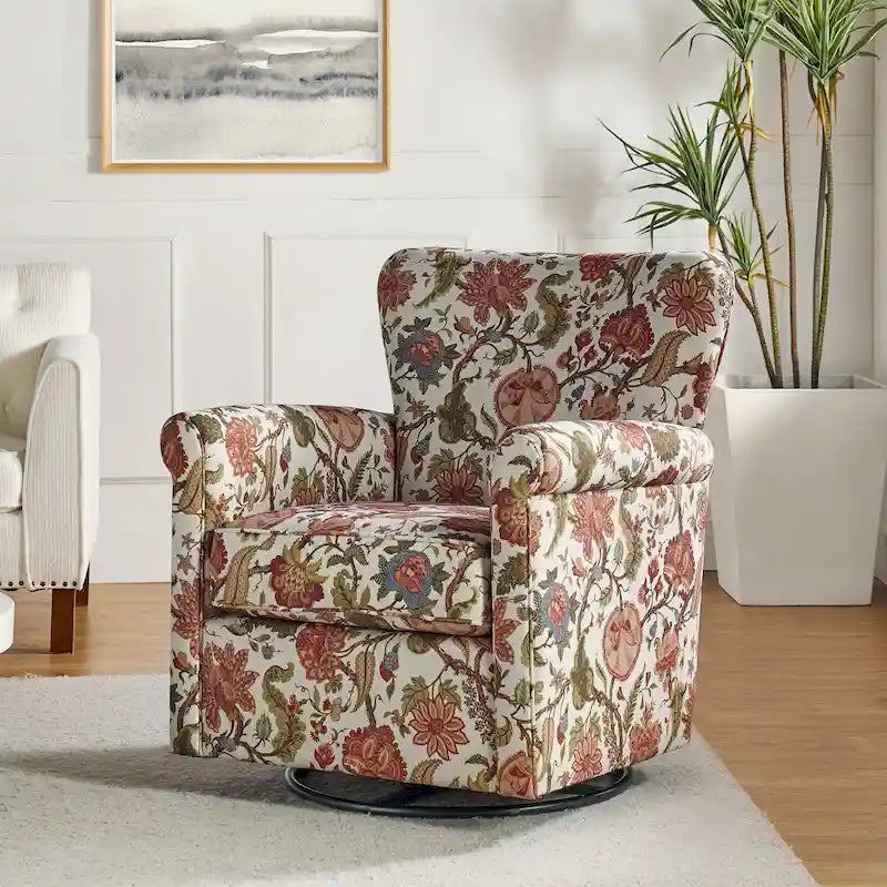 Fauteuil à bascule pivotant Georg en tissu confortable à motif floral avec accoudoirs arrondis par HULALA HOME