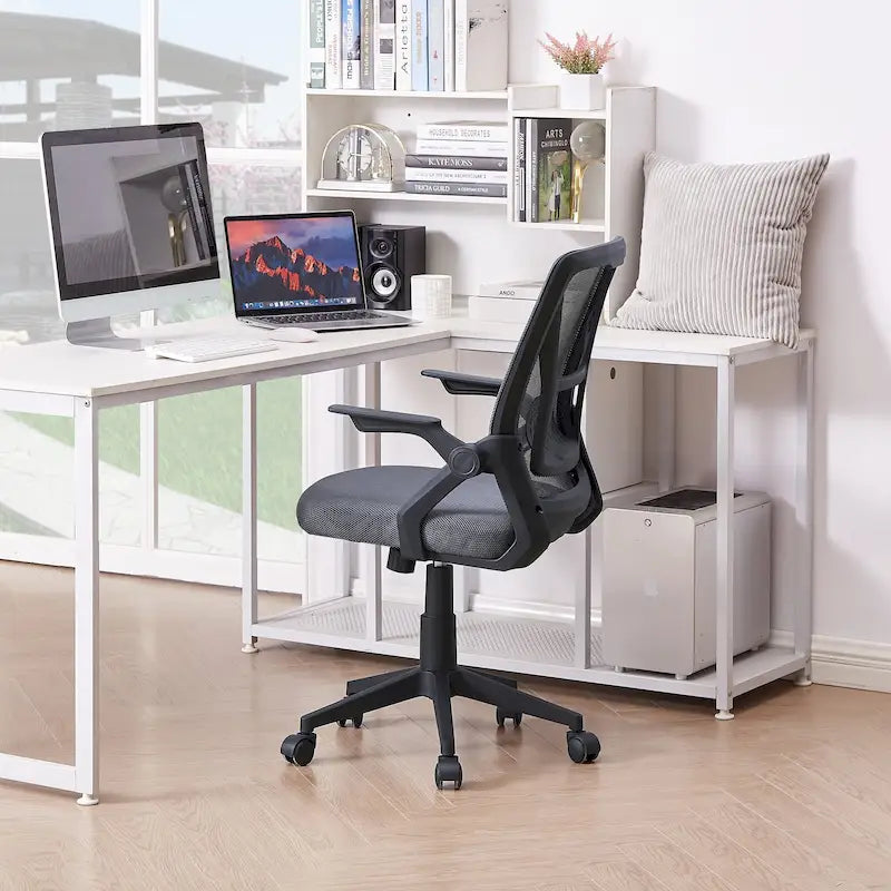 Javlergo Chaise de Bureau Dossier Mi-Hauteur Pivotante avec Support Lombaire, Fauteuil de Bureau Ergonomique en Maille avec Accoudoirs