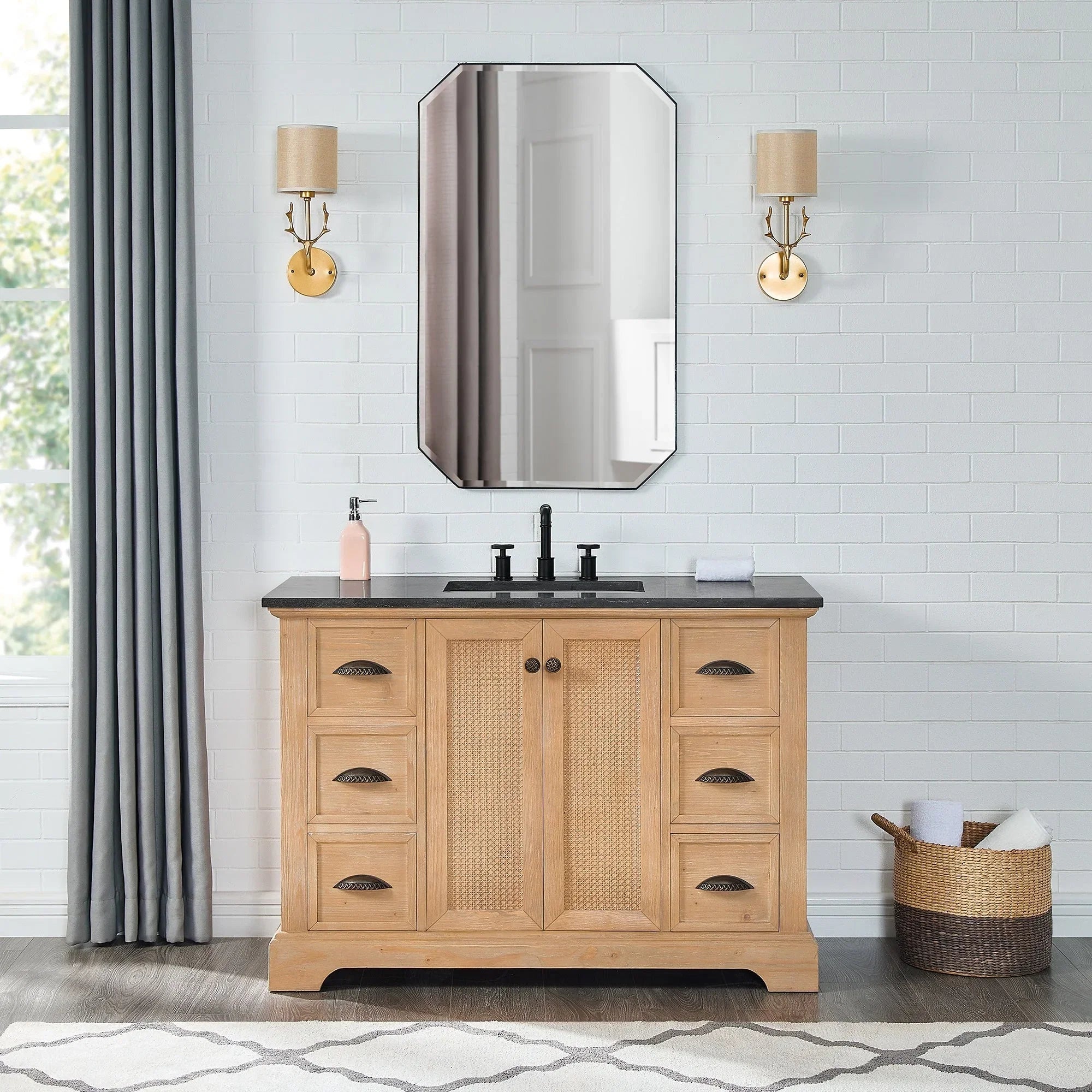 Meuble sous-vasque Hervas avec plateau en marbre naturel, sans miroir