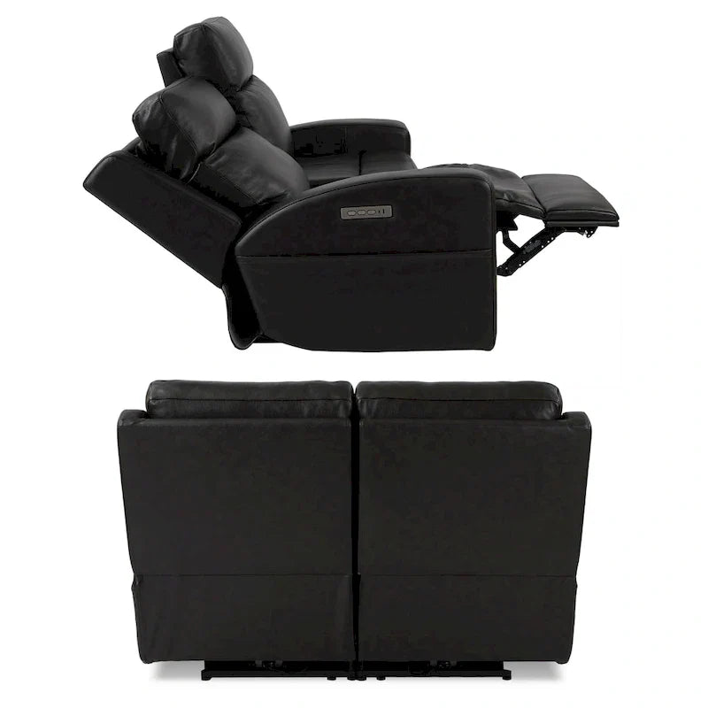 Causeuse inclinable électrique en cuir véritable avec espace de rangement et port de charge USB pour salon