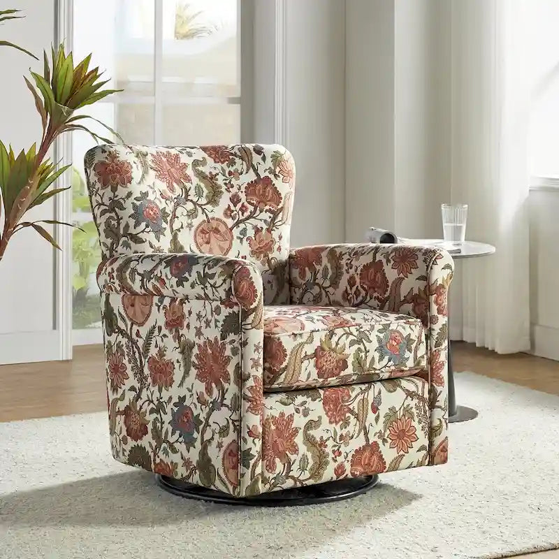 Fauteuil à bascule pivotant Georg en tissu confortable à motif floral avec accoudoirs arrondis par HULALA HOME