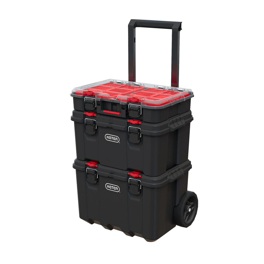 Keter Stack-n-Roll – Système modulaire 3 pièces de rangement et d'organisation d'outils mobile en résine durable