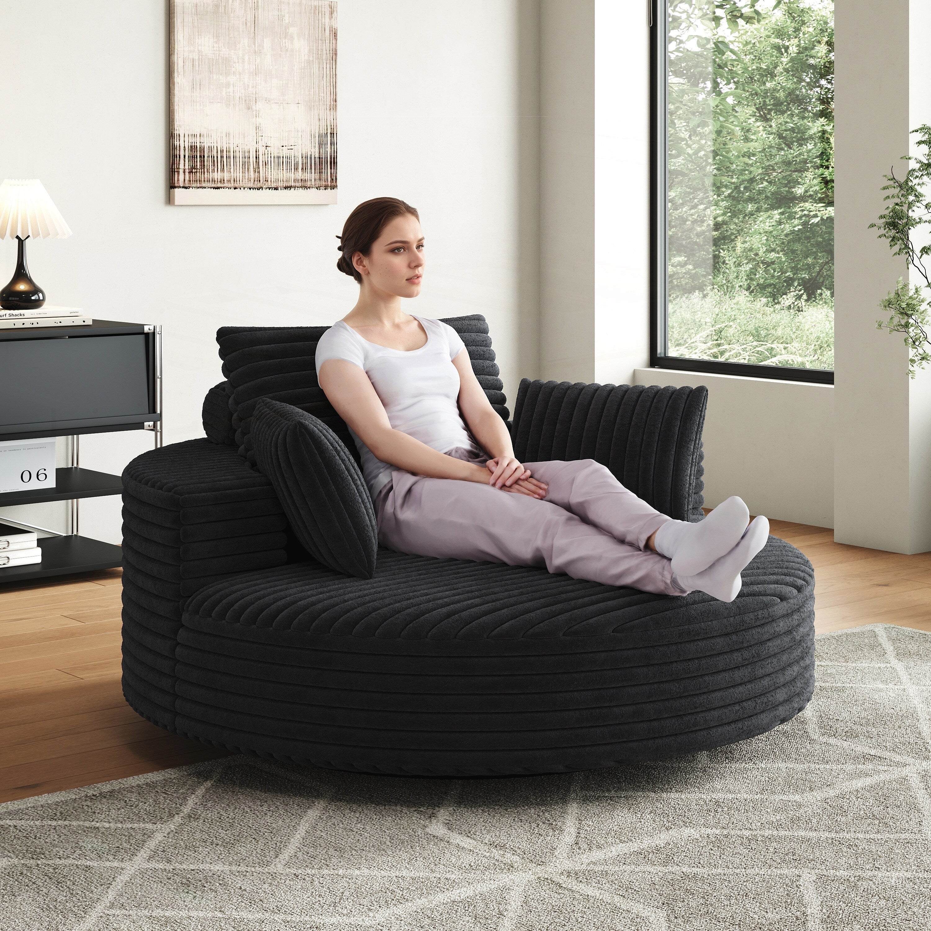 Fauteuil pivotant simple en velours côtelé et chenille avec rembourrage en mousse