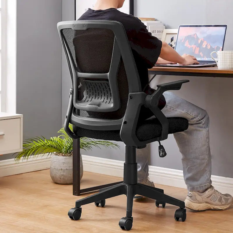 Javlergo Chaise de Bureau Dossier Mi-Hauteur Pivotante avec Support Lombaire, Fauteuil de Bureau Ergonomique en Maille avec Accoudoirs