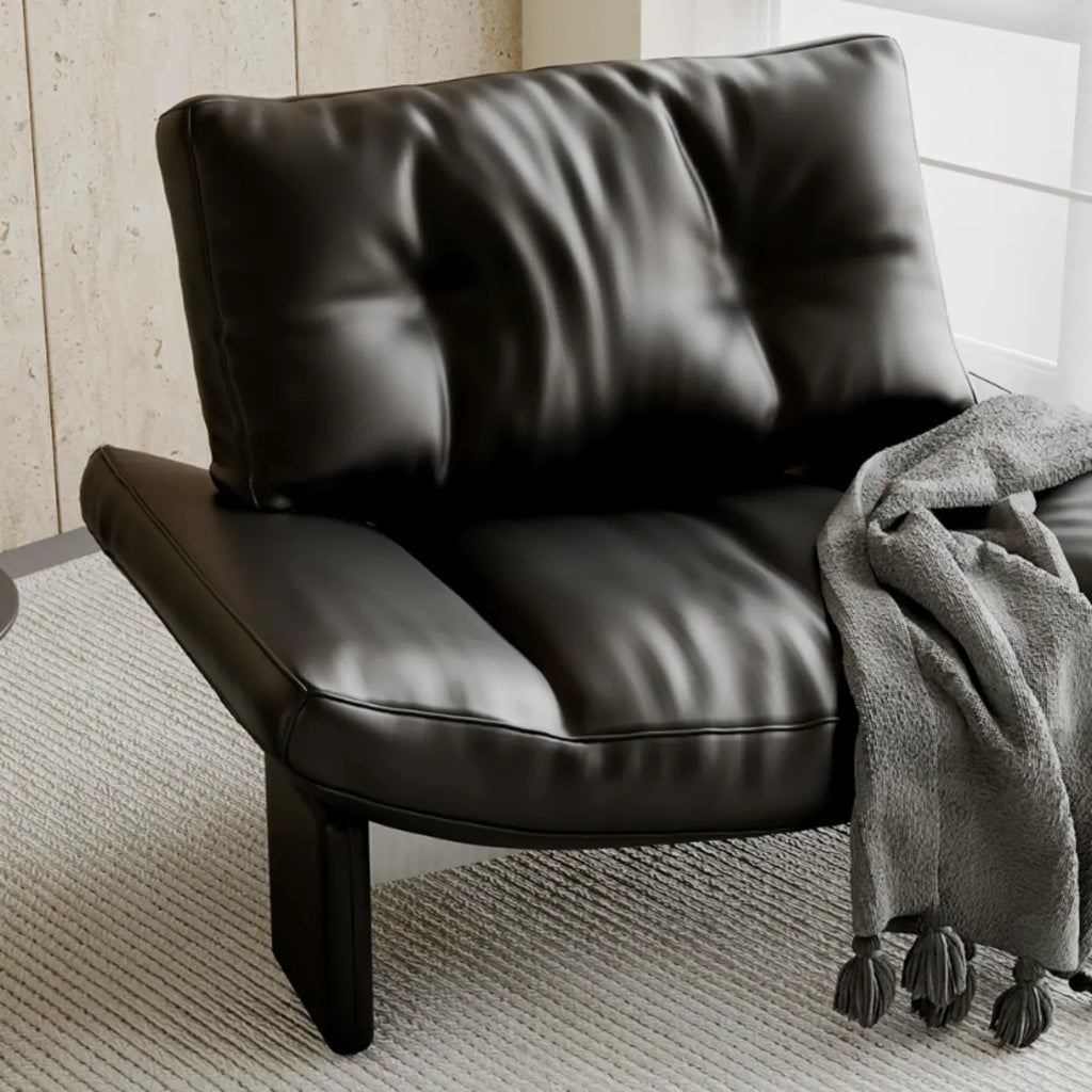 Fauteuil d'appoint contemporain en chenille noire capitonnée sans accoudoirs