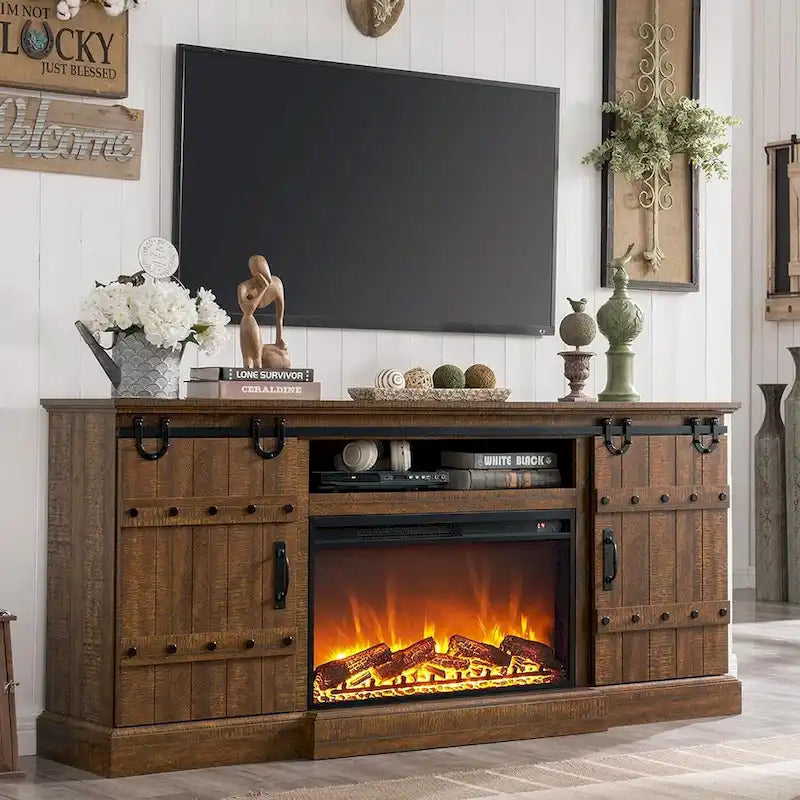Meuble TV Cheminée de Ferme, Meuble Multimédia, Console Multimédia