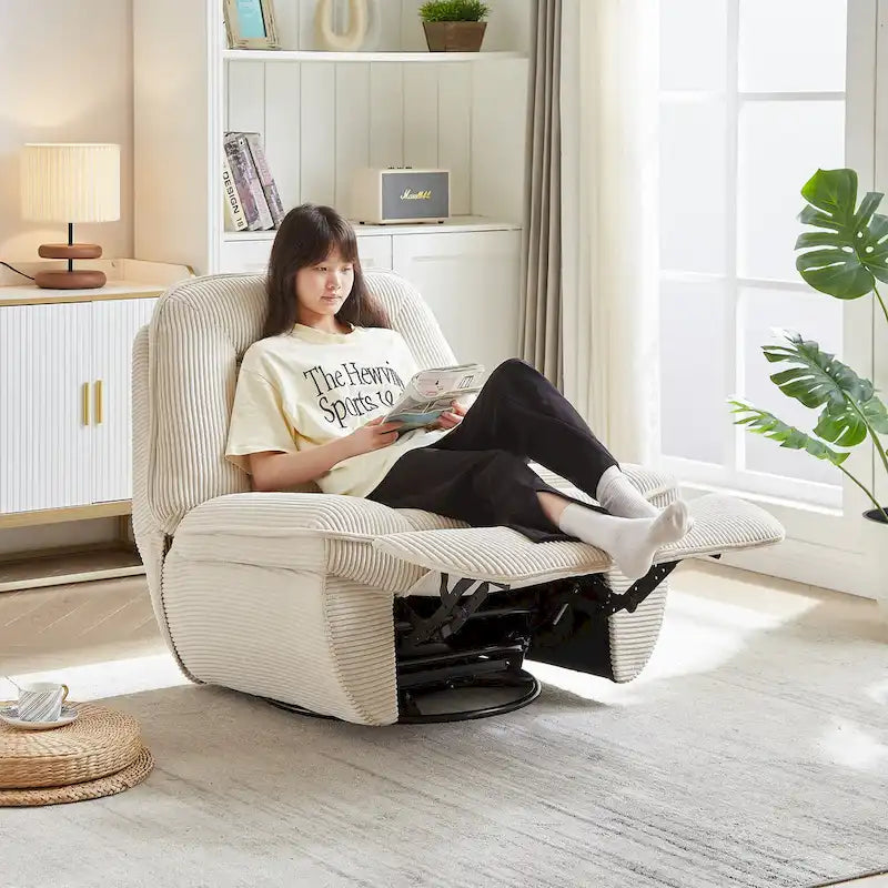 Fauteuil inclinable pivotant et coulissant en velours côtelé avec repose-pieds pour salon