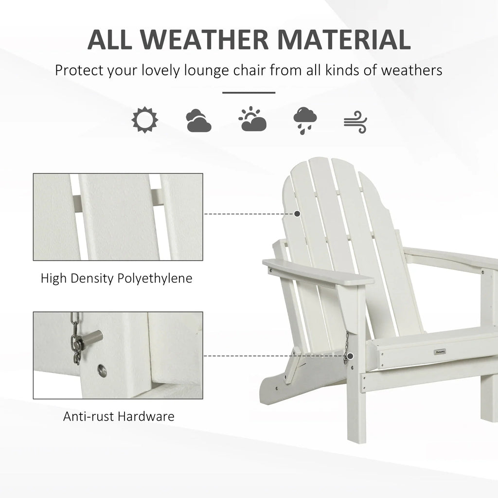 Chaise Adirondack pliante, chaises longues de plage en plastique HDPE toutes saisons pour terrasse et mobilier de jardin