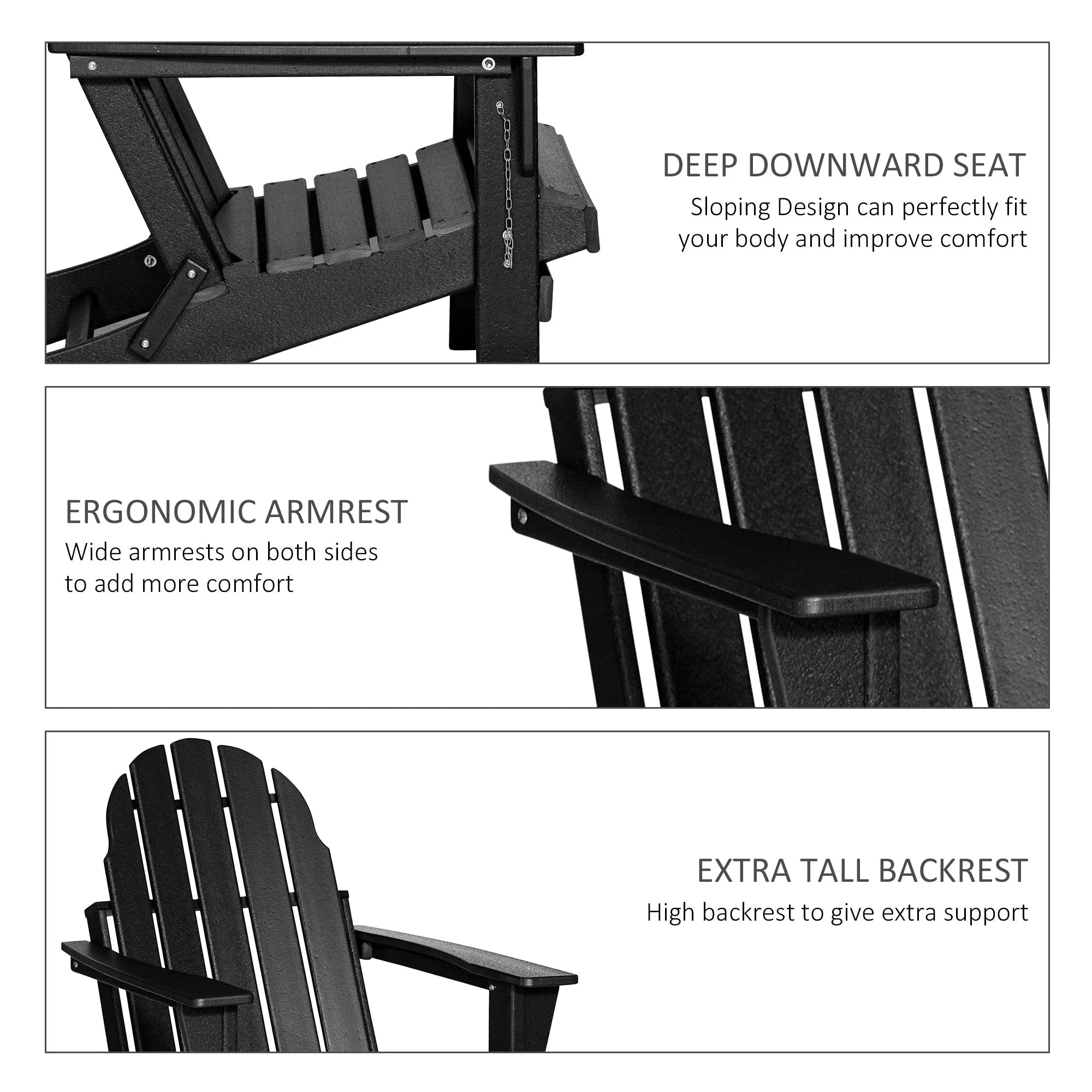 Chaise Adirondack pliante, chaises longues de plage en plastique HDPE toutes saisons pour terrasse et mobilier de jardin