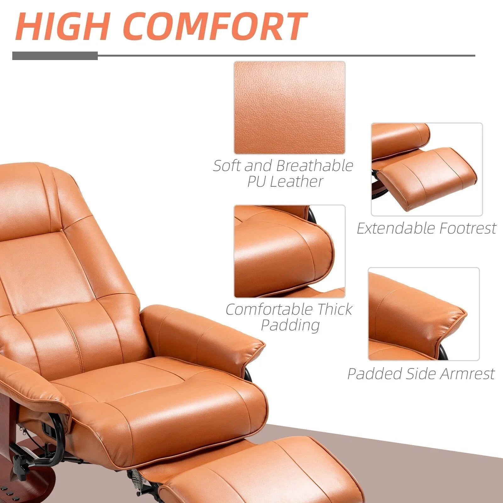 Fauteuil inclinable manuel pivotant en similicuir HomCom avec repose-pieds confortable et relaxant