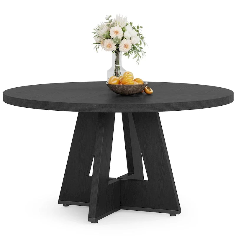 Table à manger ronde de 120 cm pour 4 personnes, table de salle à manger/cuisine/salon en bois style ferme