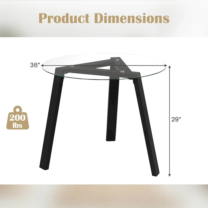Table de salle à manger ronde en verre Costway 36" pour 4 personnes avec plateau en verre trempé - Voir détails