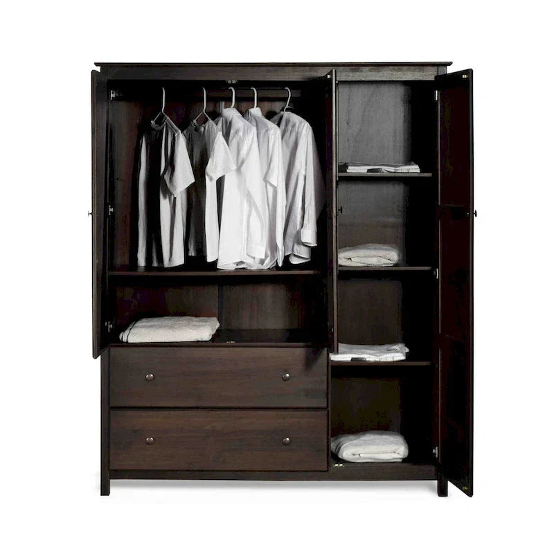 Grain Wood Furniture Armoire Shaker en bois à 3 portes - 60x72x22