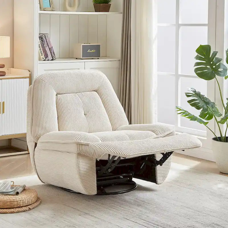 Fauteuil inclinable pivotant et coulissant en velours côtelé avec repose-pieds pour salon