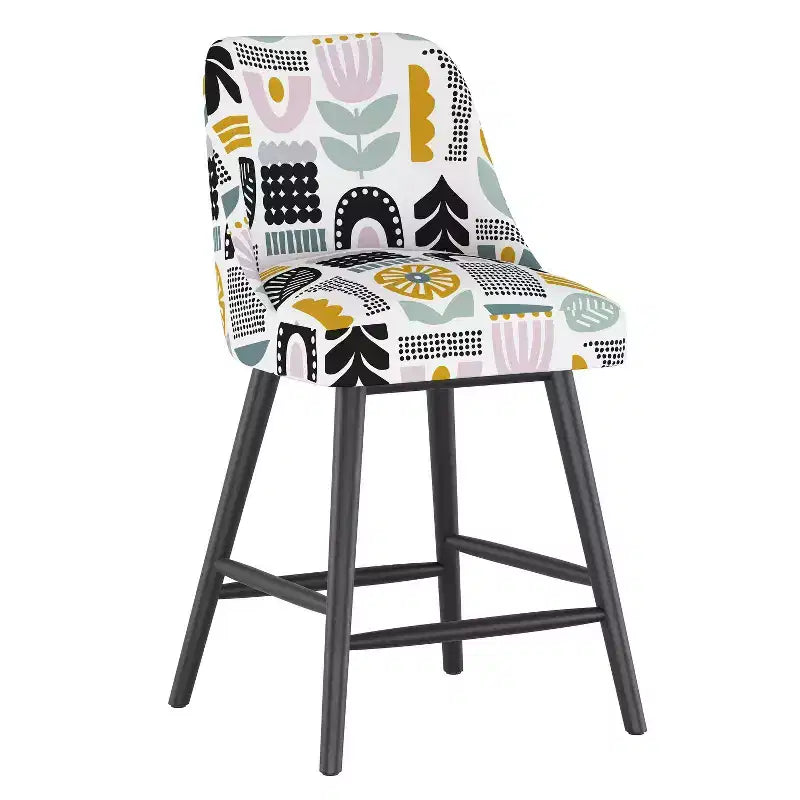Skyline Furniture Sherrie Counter Height Barstool in Patterns Botanical Helsinki Block Lavender: Modern Square Upholstered, Rubberwood Frame