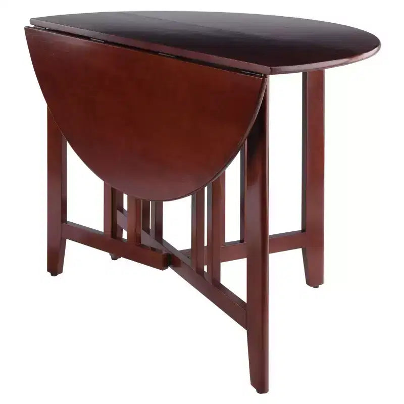 Table à manger ronde 42" à double abattant, bois massif, finition noyer antique