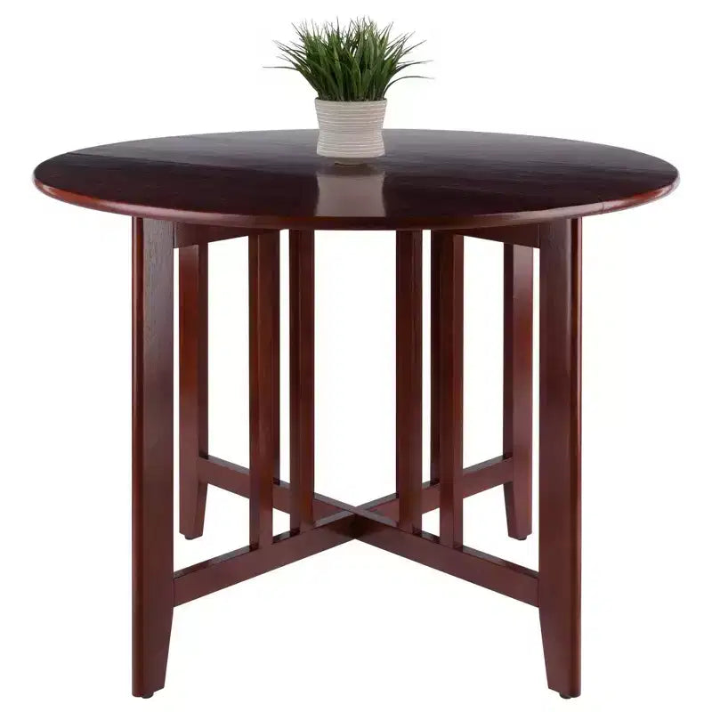 Table à manger ronde 42" à double abattant, bois massif, finition noyer antique