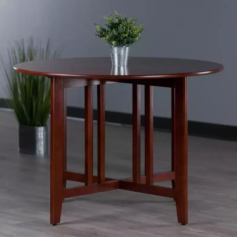 Table à manger ronde 42" à double abattant, bois massif, finition noyer antique