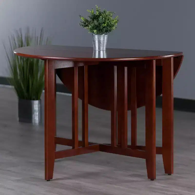 Table à manger ronde 42" à double abattant, bois massif, finition noyer antique
