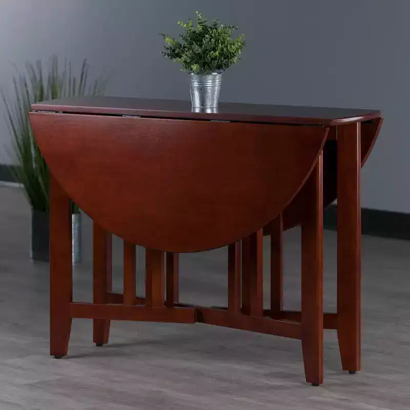 Table à manger ronde 42" à double abattant, bois massif, finition noyer antique