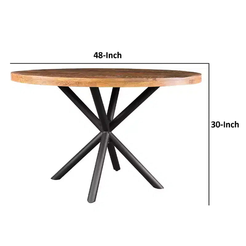 Table à manger ronde de 48" fabriquée à la main en bois de manguier avec pieds entrecroisés en fer